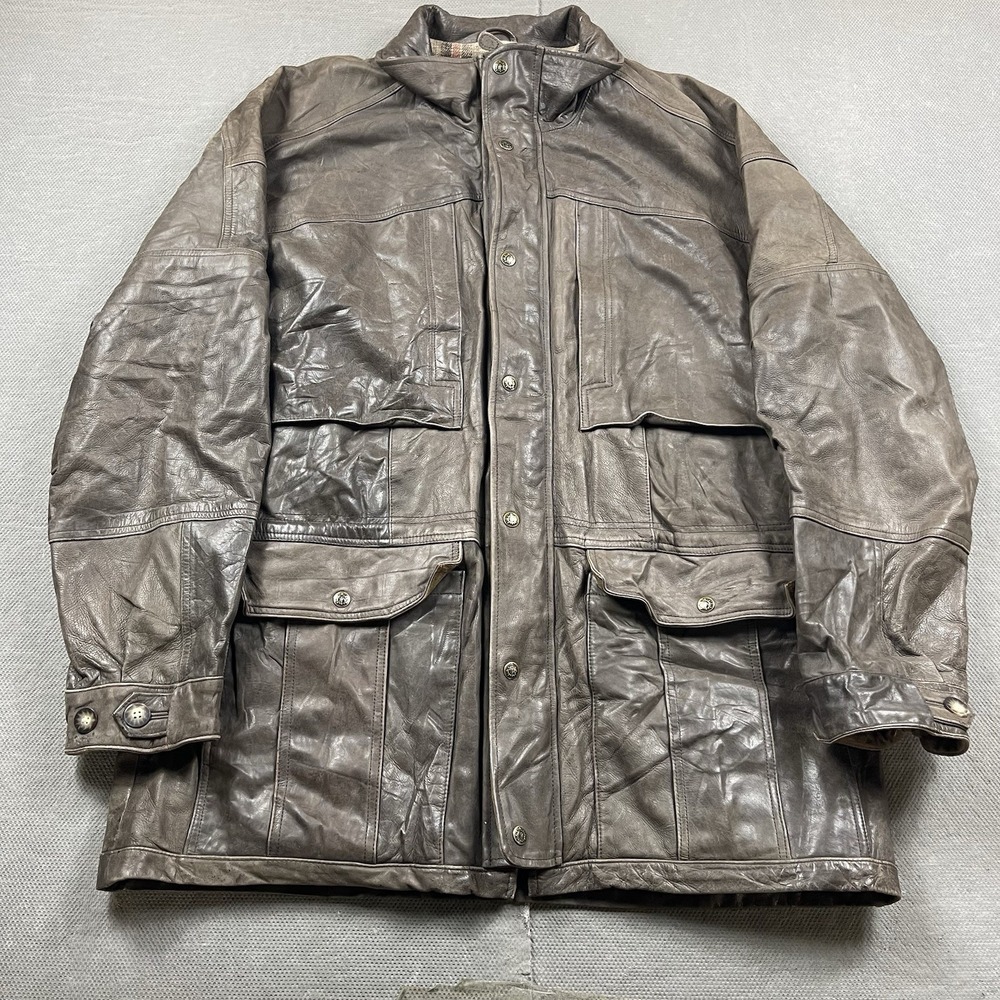 Territory Ahead Jacket Mens XL Outdoor Leather Chore Trench Lined Brown Full Zip